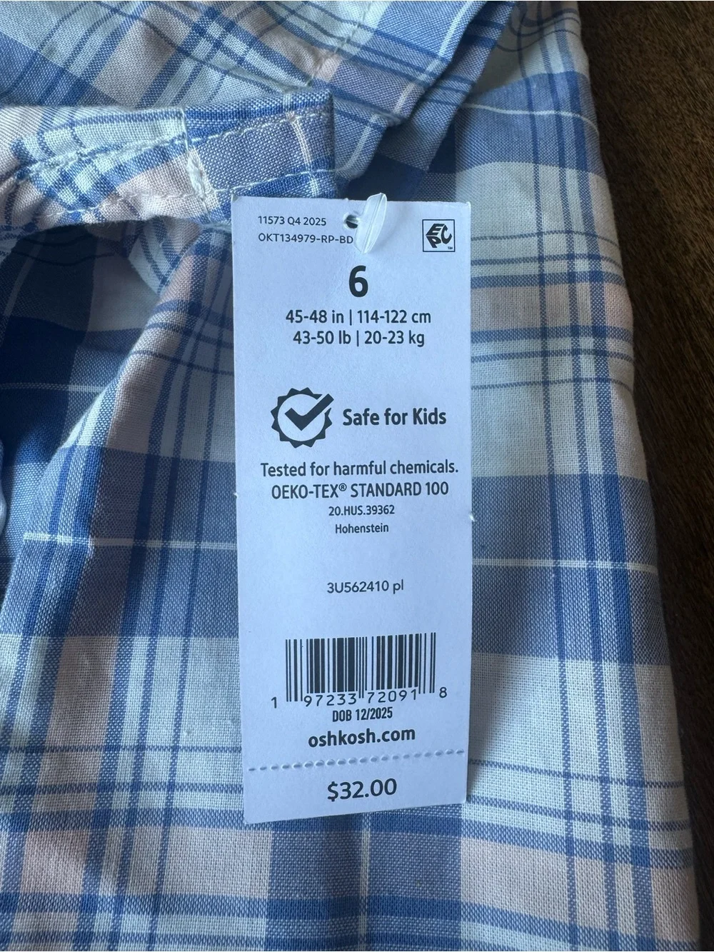 OshKosh B'gosh Blue and White Plaid Short Sleeve Shirt